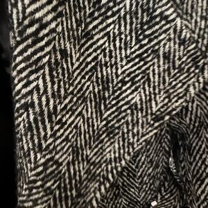 Black and White Herringbone Patterned Coat